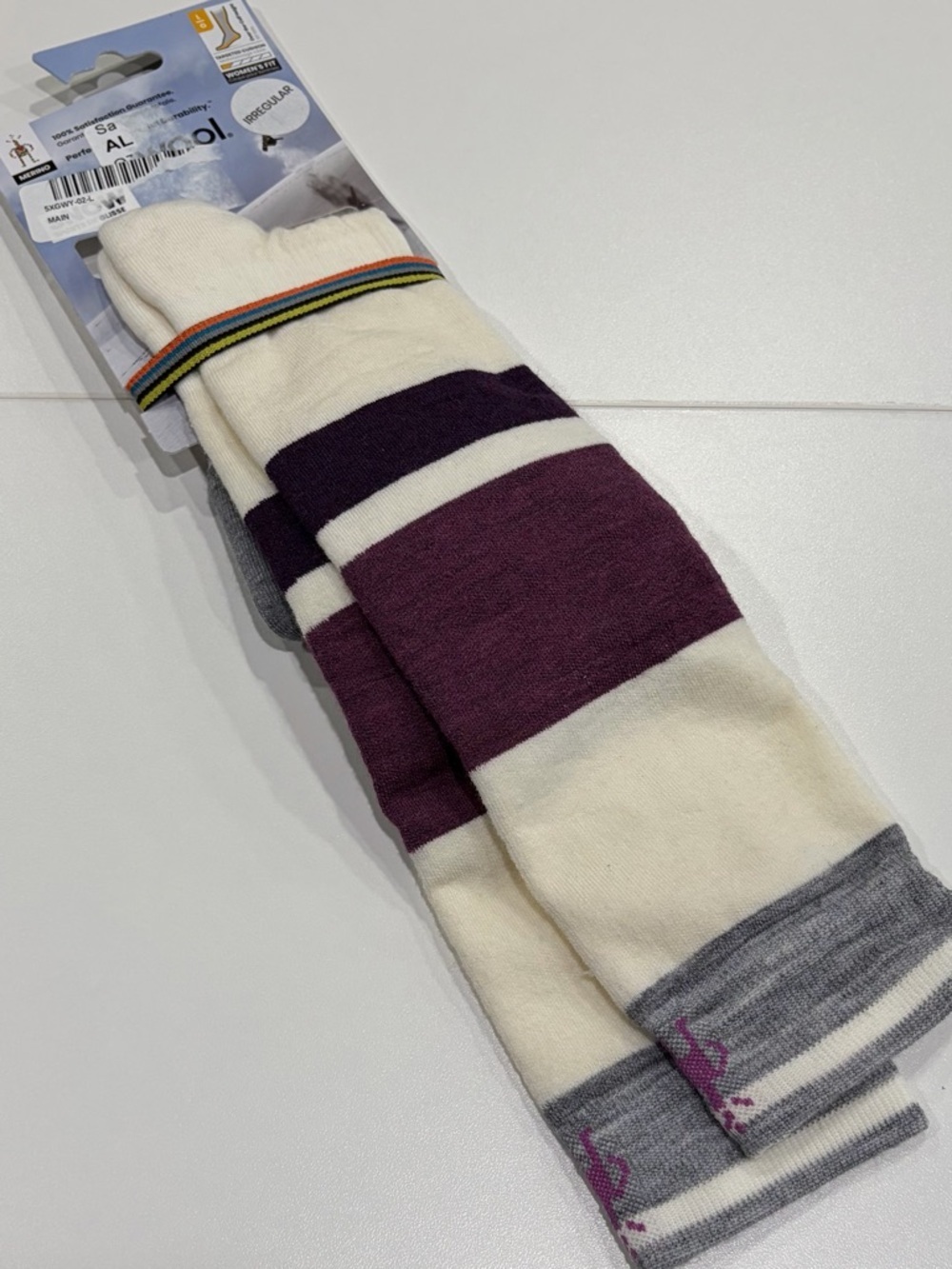 Smartwool Women's Large Snowboard OTC Socks Targeted Cushion White Purple NWT